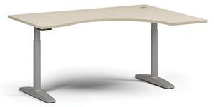 Stół z regulacją wysokości OBOL, elektryczny, 675-1325 mm, ergonomiczny prawy, blat 1600x1200 mm, podstawa szara, brzoza