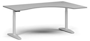 Stół z regulacją wysokości OBOL, elektryczny, 675-1325 mm, ergonomiczny prawy, blat 1800x1200 mm, zaokrąglona podstawa biała, szara