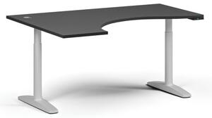 Stół z regulacją wysokości OBOL, elektryczny, 675-1325 mm, ergonomiczny lewy, blat 1600x1200 mm, zaokrąglona podstawa biała, grafit