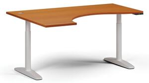 Stół z regulacją wysokości OBOL, elektryczny, 675-1325 mm, ergonomiczny lewy, blat 1600x1200 mm, podstawa biała, czereśnia