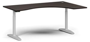 Stół z regulacją wysokości OBOL, elektryczny, 675-1325 mm, ergonomiczny prawy, blat 1800x1200 mm, zaokrąglona podstawa biała, wenge