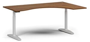 Stół z regulacją wysokości OBOL, elektryczny, 675-1325 mm, ergonomiczny prawy, blat 1800x1200 mm, zaokrąglona podstawa biała, orzech