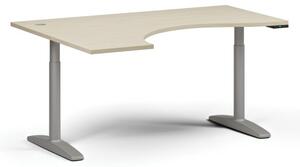 Stół z regulacją wysokości OBOL, elektryczny, 675-1325 mm, ergonomiczny lewy, blat 1600x1200 mm, podstawa szara, brzoza