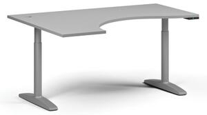 Stół z regulacją wysokości OBOL, elektryczny, 675-1325 mm, ergonomiczny lewy, blat 1600x1200 mm, zaokrąglona podstawa szara, szary