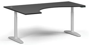 Stół z regulacją wysokości OBOL, elektryczny, 675-1325 mm, ergonomiczny lewy, blat 1800x1200 mm, zaokrąglona podstawa biała, grafit
