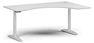 Stół z regulacją wysokości OBOL, elektryczny, 675-1325 mm, ergonomiczny prawy, blat 1800x1200 mm, zaokrąglona podstawa biała, biała