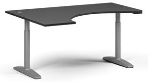Stół z regulacją wysokości OBOL, elektryczny, 675-1325 mm, ergonomiczny lewy, blat 1600x1200 mm, zaokrąglona podstawa szara, grafit