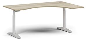 Stół z regulacją wysokości OBOL, elektryczny, 675-1325 mm, ergonomiczny prawy, blat 1800x1200 mm, zaokrąglona podstawa biała, dąb naturalny
