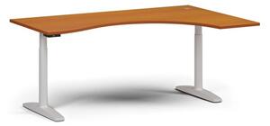 Stół z regulacją wysokości OBOL, elektryczny, 675-1325 mm, ergonomiczny prawy, blat 1800x1200 mm, zaokrąglona podstawa biała, czereśnia