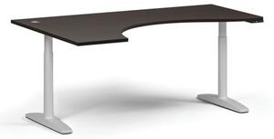 Stół z regulacją wysokości OBOL, elektryczny, 675-1325 mm, ergonomiczny lewy, blat 1800x1200 mm, zaokrąglona podstawa biała, wenge