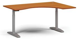 Stół z regulacją wysokości OBOL, elektryczny, 675-1325 mm, ergonomiczny prawy, blat 1600x1200 mm, zaokrąglona podstawa szara, czereśnia