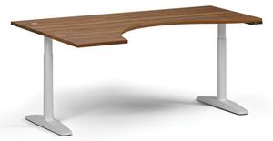 Stół z regulacją wysokości OBOL, elektryczny, 675-1325 mm, ergonomiczny lewy, blat 1800x1200 mm, podstawa biała, orzech