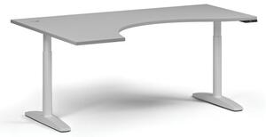 Stół z regulacją wysokości OBOL, elektryczny, 675-1325 mm, ergonomiczny lewy, blat 1800x1200 mm, podstawa biała, szara