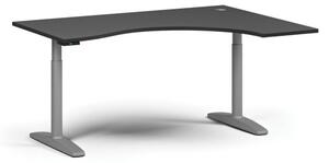 Stół z regulacją wysokości OBOL, elektryczny, 675-1325 mm, ergonomiczny prawy, blat 1600x1200 mm, zaokrąglona podstawa szara, grafit