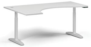 Stół z regulacją wysokości OBOL, elektryczny, 675-1325 mm, ergonomiczny lewy, blat 1800x1200 mm, zaokrąglona podstawa biała, biała