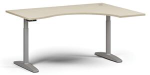 Stół z regulacją wysokości OBOL, elektryczny, 675-1325 mm, ergonomiczny prawy, blat 1600x1200 mm, zaokrąglona podstawa szara, szary