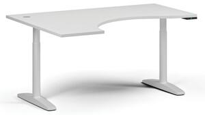 Stół z regulacją wysokości OBOL, elektryczny, 675-1325 mm, ergonomiczny lewy, blat 1600x1200 mm, zaokrąglona podstawa biała, biała