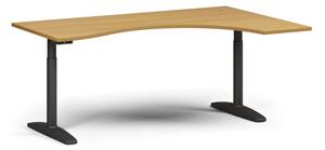 Stół z regulacją wysokości OBOL, elektryczny, 675-1325 mm, ergonomiczny prawy, blat 1800x1200 mm, zaokrąglona podstawa czarna, buk