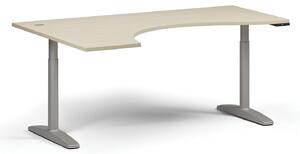Stół z regulacją wysokości OBOL, elektryczny, 675-1325 mm, ergonomiczny lewy, blat 1800x1200 mm, zaokrąglona podstawa szara, orzech