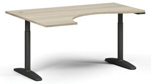 Stół z regulacją wysokości OBOL, elektryczny, 675-1325 mm, ergonomiczny lewy, blat 1600x1200 mm, zaokrąglona podstawa czarna, dąb naturalny