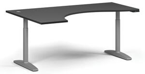 Stół z regulacją wysokości OBOL, elektryczny, 675-1325 mm, ergonomiczny lewy, blat 1800x1200 mm, zaokrąglona podstawa szara, grafit