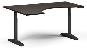 Stół z regulacją wysokości OBOL, elektryczny, 675-1325 mm, ergonomiczny lewy, blat 1600x1200 mm, zaokrąglona podstawa czarna, wenge