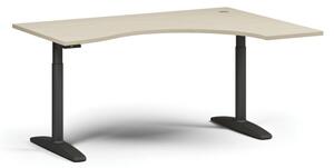 Stół z regulacją wysokości OBOL, elektryczny, 675-1325 mm, ergonomiczny prawy, blat 1600x1200 mm, zaokrąglona podstawa czarna, brzoza