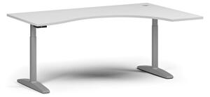 Stół z regulacją wysokości OBOL, elektryczny, 675-1325 mm, ergonomiczny prawy, blat 1800x1200 mm, zaokrąglona podstawa szara, biała