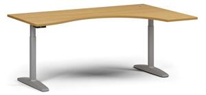 Stół z regulacją wysokości OBOL, elektryczny, 675-1325 mm, ergonomiczny prawy, blat 1800x1200 mm, zaokrąglona podstawa szara, buk