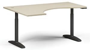 Stół z regulacją wysokości OBOL, elektryczny, 675-1325 mm, ergonomiczny lewy, blat 1600x1200 mm, zaokrąglona podstawa czarna, szary