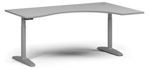 Stół z regulacją wysokości OBOL, elektryczny, 675-1325 mm, ergonomiczny prawy, blat 1800x1200 mm, zaokrąglona podstawa szara, szary