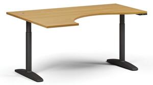 Stół z regulacją wysokości OBOL, elektryczny, 675-1325 mm, ergonomiczny lewy, blat 1600x1200 mm, zaokrąglona podstawa czarna, buk