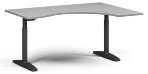 Stół z regulacją wysokości OBOL, elektryczny, 675-1325 mm, ergonomiczny prawy, blat 1600x1200 mm, zaokrąglona podstawa czarna, szary
