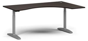 Stół z regulacją wysokości OBOL, elektryczny, 675-1325 mm, ergonomiczny prawy, blat 1800x1200 mm, zaokrąglona podstawa szara, wenge