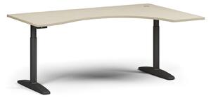 Stół z regulacją wysokości OBOL, elektryczny, 675-1325 mm, ergonomiczny prawy, blat 1800x1200 mm, zaokrąglona podstawa czarna, buk