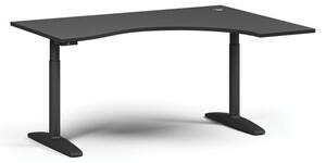 Stół z regulacją wysokości OBOL, elektryczny, 675-1325 mm, ergonomiczny prawy, blat 1600x1200 mm, zaokrąglona podstawa czarna, grafit