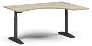 Stół z regulacją wysokości OBOL, elektryczny, 675-1325 mm, ergonomiczny prawy, blat 1600x1200 mm, zaokrąglona podstawa czarna, dąb naturalny