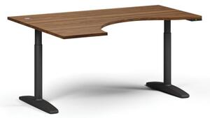 Stół z regulacją wysokości OBOL, elektryczny, 675-1325 mm, ergonomiczny lewy, blat 1600x1200 mm, zaokrąglona podstawa czarna, orzech