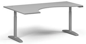 Stół z regulacją wysokości OBOL, elektryczny, 675-1325 mm, ergonomiczny lewy, blat 1800x1200 mm, podstawa szara, szary