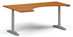 Stół z regulacją wysokości OBOL, elektryczny, 675-1325 mm, ergonomiczny lewy, blat 1800x1200 mm, zaokrąglona podstawa szara, czereśnia