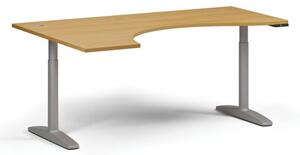 Stół z regulacją wysokości OBOL, elektryczny, 675-1325 mm, ergonomiczny lewy, blat 1800x1200 mm, zaokrąglona podstawa szara, buk