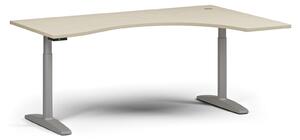 Stół z regulacją wysokości OBOL, elektryczny, 675-1325 mm, ergonomiczny prawy, blat 1800x1200 mm, zaokrąglona podstawa szara, orzech