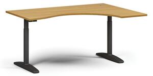 Stół z regulacją wysokości OBOL, elektryczny, 675-1325 mm, ergonomiczny prawy, blat 1600x1200 mm, zaokrąglona podstawa czarna, buk