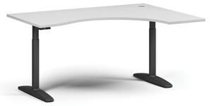 Stół z regulacją wysokości OBOL, elektryczny, 675-1325 mm, ergonomiczny prawy, blat 1600x1200 mm, zaokrąglona podstawa czarna, biała