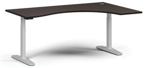Stół z regulacją wysokości ULIX, elektryczny, 675-1325 mm, ergonomiczny prawy, blat 1800x1200 mm, podstawa biała, wenge