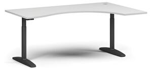 Stół z regulacją wysokości OBOL, elektryczny, 675-1325 mm, ergonomiczny prawy, blat 1800x1200 mm, zaokrąglona podstawa czarna, biała