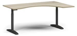 Stół z regulacją wysokości OBOL, elektryczny, 675-1325 mm, ergonomiczny prawy, blat 1800x1200 mm, zaokrąglona podstawa czarna, dąb naturalny