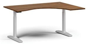 Stół z regulacją wysokości, elektryczny, 675-1325 mm, ergonomiczny prawy, blat 1600x1200 mm, podstawa biała, orzech