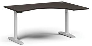 Stół z regulacją wysokości, elektryczny, 675-1325 mm, ergonomiczny prawy, blat 1600x1200 mm, podstawa biała, wenge