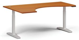 Stół z regulacją wysokości ULIX, elektryczny, 675-1325 mm, ergonomiczny lewy, blat 1800x1200 mm, podstawa biała, czereśnia